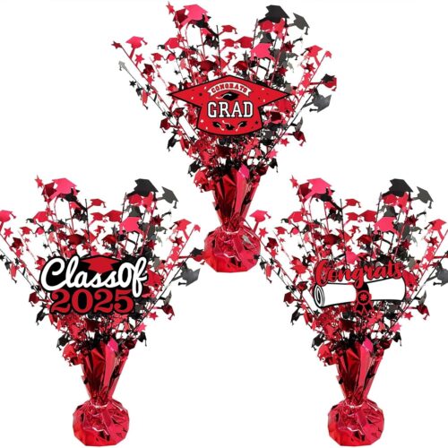 3 Pcs Graduation Table Centerpieces - Balloon Weight Centerpieces Blue Glitter Foil Graduate Cap Centerpieces for 2025 Graduation Party Table Decorations (red)