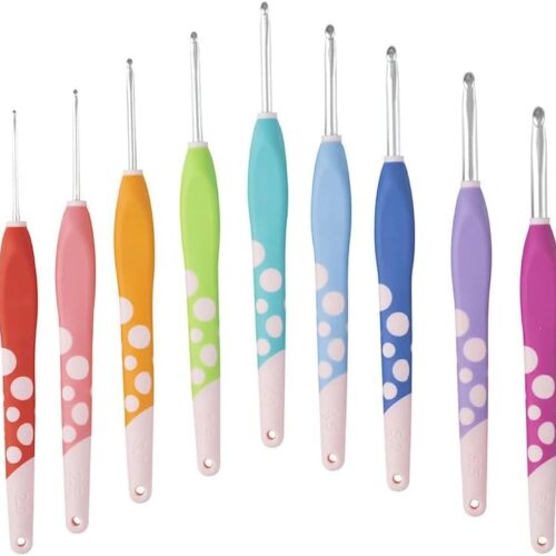 Dots Crochet Hook Set - Comfortable Ergonomic Handles - 9 Color Coded Sizes