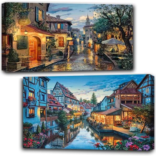 2 Pack Diamond Painting Kits，Large 5D DIY City Town Diamond Painting Kits for Adults，DIY Full Drill Crystal Rhinestone Arts and Crafts，Gem Art Painting with Diamond for Home Wall Decor (28 X 16inch)