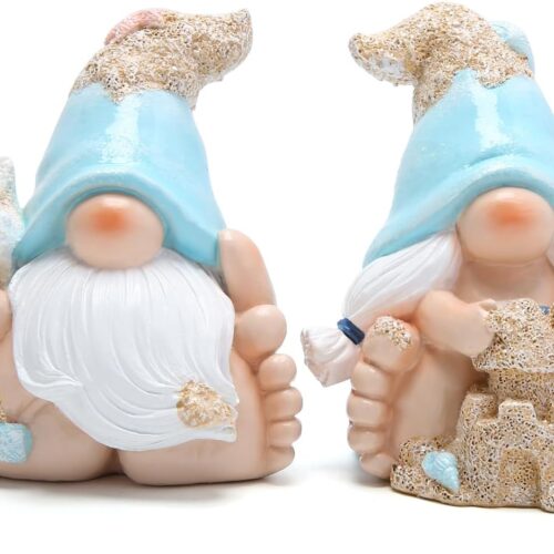 Summer Garden Gnomes Decorations 2pcs Beach Ocean Topics Figurines Conch Beach Castle Cute Bigfoot Gnome Nisse Scandinavian Dwarf Elf Indoor Home Decor Summer Gnomes Gifts