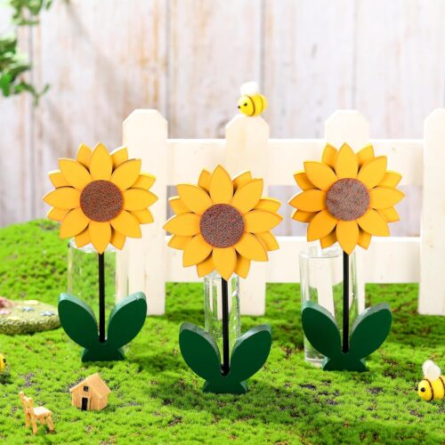 3 Pcs Summer Sunflower Wood Table Sign 7.1 Inch Sunflower Tabletop Home Decor Standing Rustic Wooden Yellow Centerpieces for Tables Kitchen Farmhouse Decoration