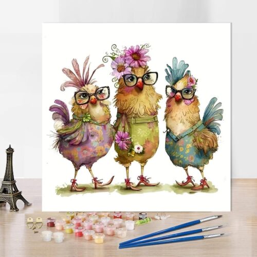 Paint by Numbers for Adults Beginners - Paint by Number Chicken,DIY Acrylic Paint by Numbers Kits on Canvas Chickens, Drawing Colorful Paintworks Artwork for Adults Beginner,14x14inch