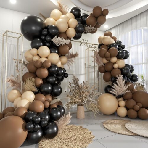 Brown Black Nude Balloon Garland Arch Kit, 160Pcs Latex Balloons Different Size 18 12 10 5 inch for Birthday Bridal Baby Shower Gender Reveal Wedding Retirement Party Decorations