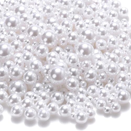 1000PCS No Hole Pearls, 3-8MM White Round Beads for Crafts No Hole, Faux Makeup Pearls Beads for Nail Face Art, Vase Fillers, Table Scatter, Wedding, Birthday Party Decoration