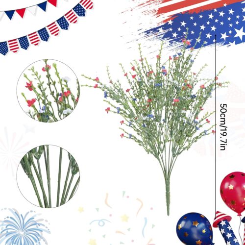 4th of July Artificial Red White Blue Flowers, Patriotic Flowers Independence Day Fake Wildflowers for Home Decor Indoor, Kitchen Table Centerpiece, Wedding, Party Decoration