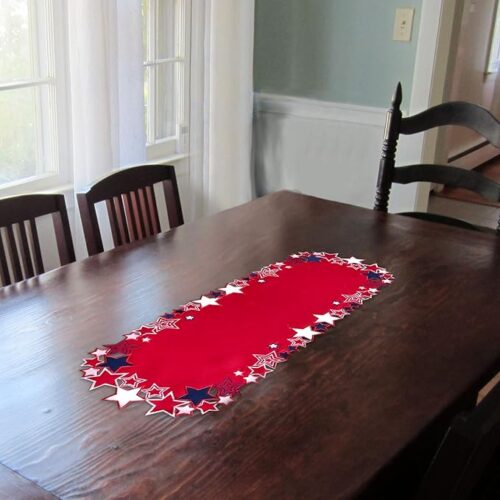 Americana July 4th Celebration Fabric Cutwork Table Runner (Border Cutwork Runner)