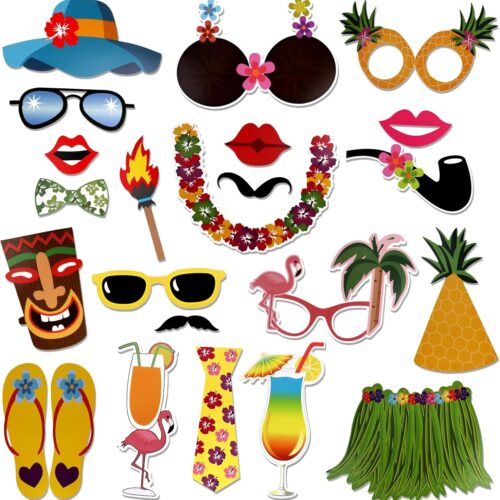 Luau Tropical Party Photo Booth Props, Hawaiian Themed Pool Party Selfie Props Kit, Summer Beach Photo Frame Photo Props for Beach Party Decorations Favors (Assembly Needed), 12 Pieces