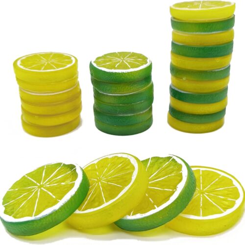 40PCS Fake Artificial Lemon Lifelike Fruit Plastic Simulation Lemons Slices Decor Arrangements Photography Prop Vase Fillers Making Kitchen Cabinet Party Ornament Supplies (Yellow)
