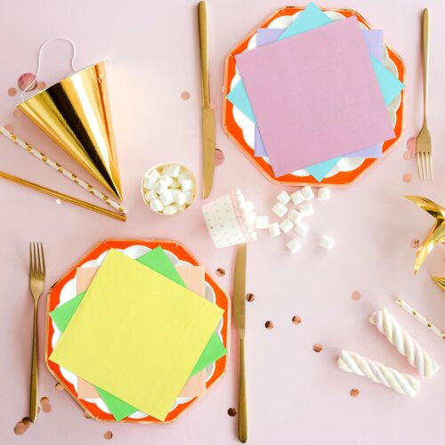 120 Pieces Cocktail Napkin Pastel Rainbow Paper Napkins Beverage Luncheon Paper Napkins 2 Ply for Party Favors, 6 Colors