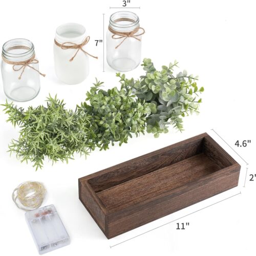 Mason Jar Table Centerpiece for Dining Room Farmhouse Decor with Wood Tray Table Decor Summer Decoration for Living Room Bathroom