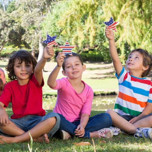 24 Pack 4th of July Craft for Kids Make You Own Patriotic Star Hanging Ornament for USA Independence Day Art Activities 4th of July Decoration