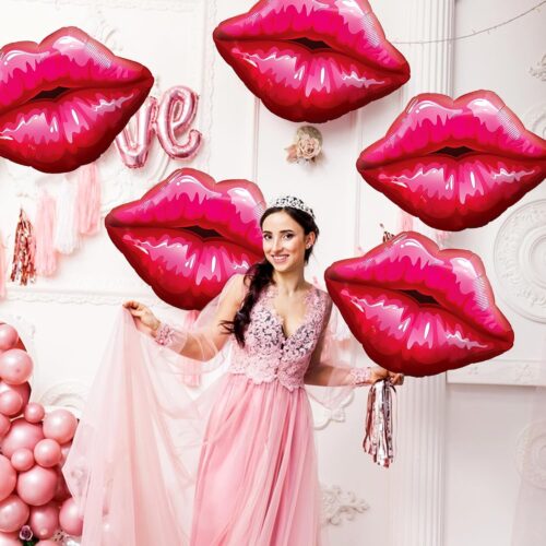 6 PCS Red Lip Balloon Set, Hot Pink Kiss Decorations, Huge Lips Foil Balloons for Wedding, Valentine's Day, Engagement, Galentine's Day Party Decor