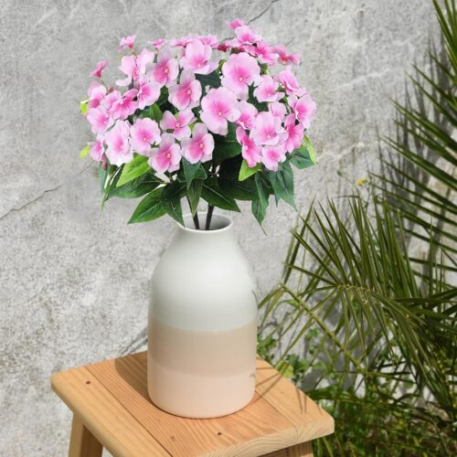 Artificial Impatiens Bouquet Faux ​Impatiens Bushes Pink ​for Patio Lawn Garden Wedding Photo Outdoors Pot Hanging Basket Porch Decoration…