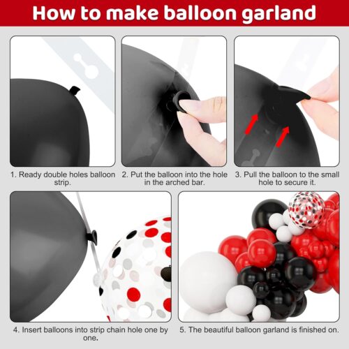 153pcs Red Black and White Balloon Arch Garland Kit Different Sizes 18 12 10 5inch Silver Latex Metallic Confetti Graduation Balloons for Birthday Wedding Movie Night Casino Party Supplies