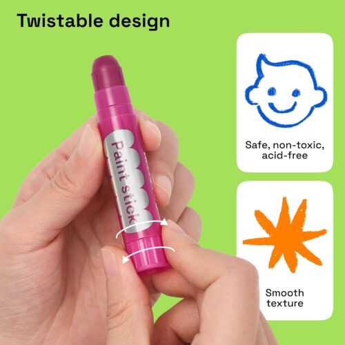 100% Washable Tempera Paint Sticks for Kids - 12 Non-toxic Paint Markers for Kids - Color Sticks with Twist Design