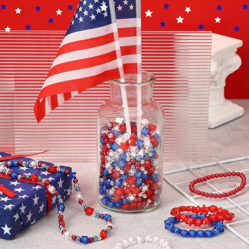 1500Pcs Red White and Blue Beads, Patriotic 4th of July Beads for Jewelry Making Round Star Spacer Beads for Independence Day DIY Crafts and Necklace Bracelet Earring