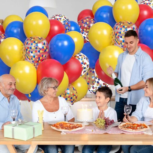 60PCS Red Blue and Yellow Balloons,12 inch Yellow Red and Blue Balloon Arch Kit Carnival Party Decorations,Suitable for Carnival Circus Theme Birthday Party Decorations