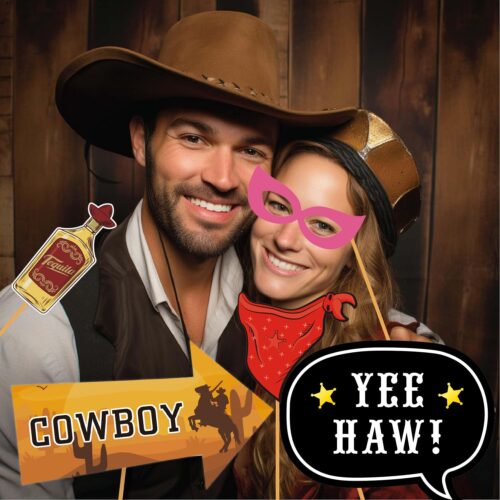 33pcs Western Cowboy Cowgirl Photo Booth Props, Wild West Themed Party Decoration, Texas Theme Props with Wanted Sign for Country Party, Cowgirl Bachelorette Party, Rustic Party, Cowboy Party Supplies