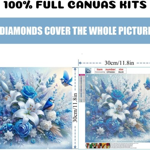 Diamond Art Kits for Adults, Blue Bird and Flower 5D Diamond Painting Kits for Beginner Clearance DIY Gem Art Full Drill Diamond Dots Crystal Craft Kits for Home Wall Decor Gifts 12x12in