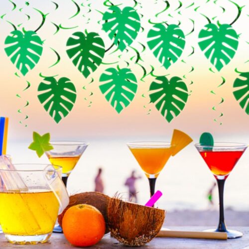 40 Pcs Hawaiian Party Decorations Palm Leaves, Swirl Decorations Hanging, Luau Green Decoration Tropical Party for Summer Birthday Supplies