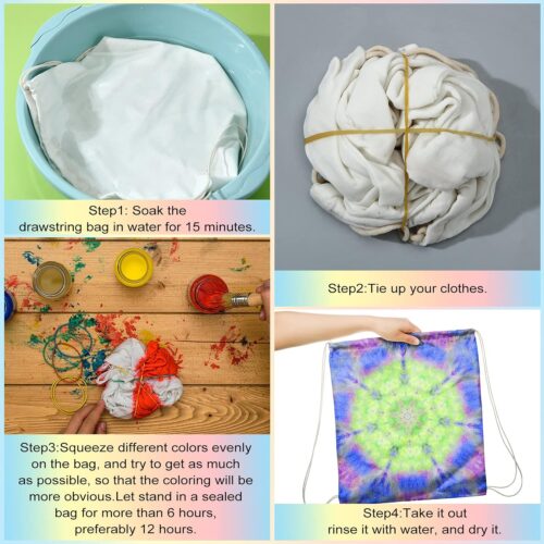 24 Pcs Tie Dye Bags Cotton Drawstring Bags Sublimation Blank Backpack Drawstring Tote Items to Tie Dye