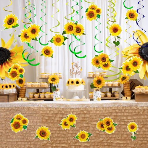 54 Pcs Sunflower Hanging Swirls Decorations Sunflower Party Supplies Sun Flowers Hanging Ceiling Wall Decor for Birthday Party Baby Shower Sunflower Decorations Spring Summer Hanging Swirls