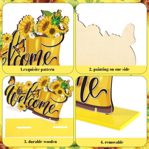 6 Pcs Sunflower Summer Decor Sunflower Wooden Table Centerpiece Sign Decoration Sunshine Sunflower Party Decoration Summer Decoration for Home Party Photo Props