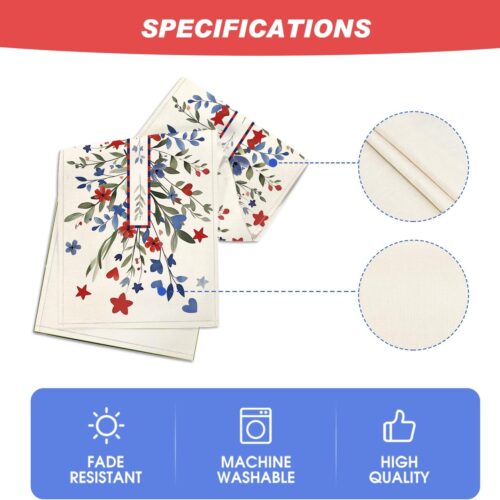 Eucalyptus Floral Stars 4th of July Table Runner, Memorial Day Kitchen Dining Table Decoration for Home Party Decor 13x72 Inch