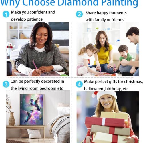 Hummingbird Diamond Art Kits for Adults, Birds Round Full Drill Diamond Painting Kits for Beginners Gem Art Painting Kits, DIY 5D Diamond Dots Painting with Diamond Arts and Crafts Decor 12x16inch