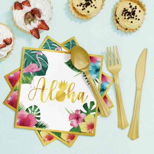 Hawaiian Luau Birthday Party Decorations 329PCS Tropical Aloha Party Supplies for Summer Beach Decor Disposable Dinnerware Set (25 Guest) with Plates Napkin Cups Table Skirt Straws Balloon Kit