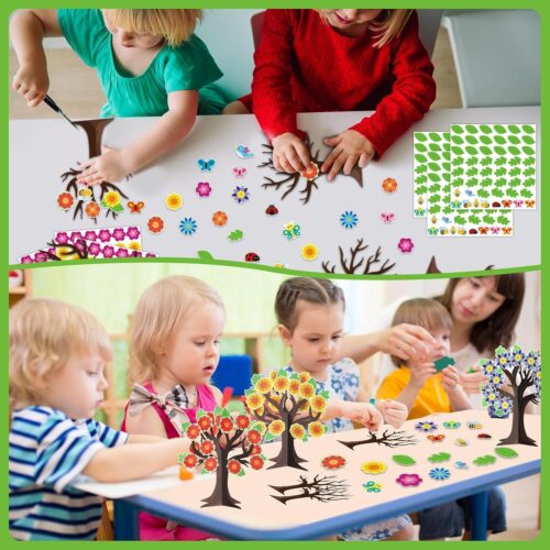 30 Pack Summer Tree Craft Kit Flower Butterfly Bug DIY Craft 3D Art Paper Crafts for Kids Toddler Easter Summer Stickers Game Activities for Classroom Home Sunday School Party Favor