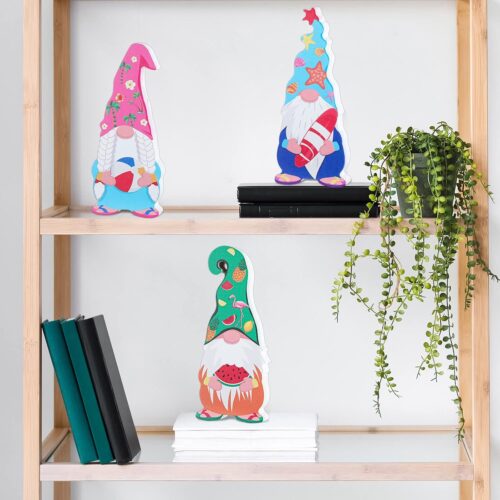3 Pcs Wooden Summer Beach Gnomes Hawaii Luau Tropical Gnomes Sign Table Tiered Tray Decor Centerpieces for Tiki Palm Trees Party Shelf Home Kitchen Decoration