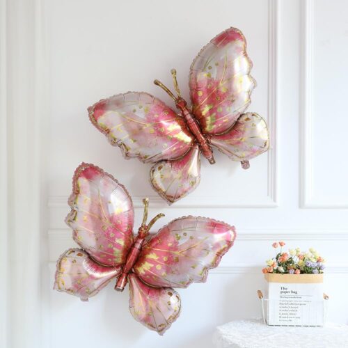 4 Pieces 40inch Pink Gold Butterfly Balloons for Butterfly Themed Party Wedding Birthday Baby Shower Party Decoration (Pink-4pcs)