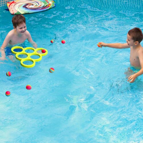 Pool Game with Score, Combo Foam Pool Floats with 10 Colorful Tossing Balls, Toss Game Swimming Party Toys Accessories for Family Par, Dive Rings(Triangle)