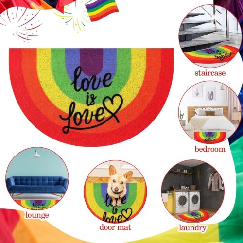 Pride Day Rainbow Doormat Gay Pride Non Slip Mat Love is Love LGBTQ Front Door Rubber Rug for Rainbow Gay Party Home Decoration,18 x 30 Inches