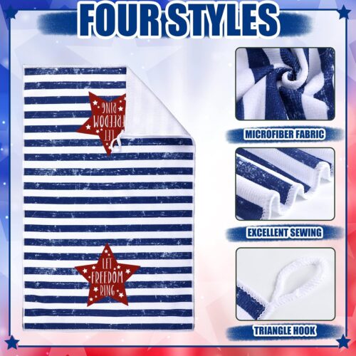 6 Pcs 4th of July Kitchen Towels Patriotic Star Absorbent Hand Towels Independence Day Gnome Retro Dish Cloths Dish Microfiber Towels for Home Cleaning(Simple,Memory Day)