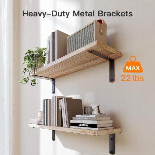 Bathroom Shelves Over Toilet with Storage Basket, Floating Shelves Wall Shelves for Home Organization & Wall Decor, Bathroom/Kitchen/Living Room Shelves–Natural Wood