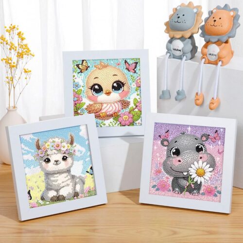 4 Pack Cartoon 5D Diamond Art Kits for Kids,Cute Animals DIY Painting Art Kit for Kids Ages 4-8-12 Mosaic Kits,Diamond Art Painting Craft Kits,Gem Art Full Drill Diamond Dots for Children Gifts 6x6In
