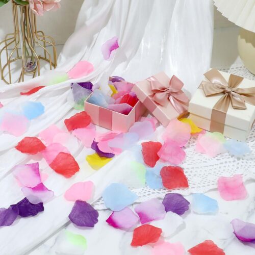 1000 pcs Artificial Rose Petals Fake Petal Flower Decoration for Wedding Party Silk Flower Rose Petals Multicolor Flower Petals for Flower Girl Basket, Valentine's Day, Parties (10 Colors)