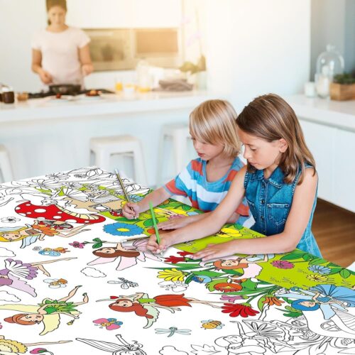 Fairy Garden Coloring Poster for Kids Giant Coloring Poster Large Fairy Party Flower Coloring Tablecloth Jumbo Spring Coloring Books for Kids Classroom Home Birthday Party Supplies Favor