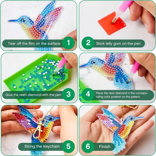 24 Pcs Diamond Art Keychains 5D Double Side Diamond Painting Keychains Kit Hanging Full Drill Diamonds Pendants for Beginner Adult DIY Crafts Home Party Decor