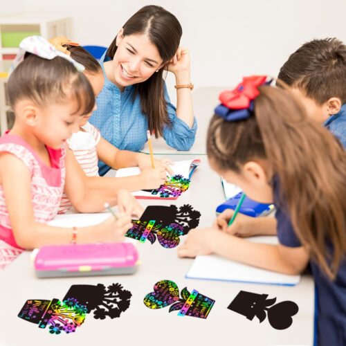 Flower Scratch Cards Craft - 60Pcs Mother's Day Flower Pot Scratch Cards Kit for Kids DIY Magic Color Craft Set Teacher Appreciation Gift School Classroom Home Fun Activities