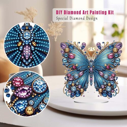 DIY Diamond Art Painting Kit for Adults 3D Butterfly, 9.1 x 9.5 inches, Tabletop Special Gem Crystal Acrylic Art Painting Kit Ornament, Box Package (Butterfly-1)