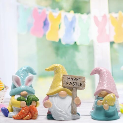 Set of 3 Easter Gnomes Decor - Resin Bunny Handmade Spring Elf Gifts for Kids/Women/Men, Decorations for The Home Party