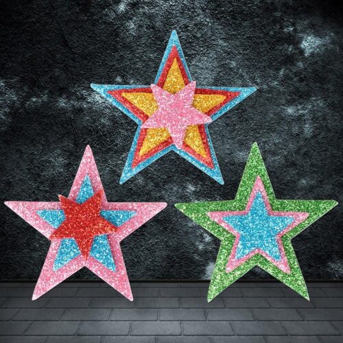 210 Pieces Colorful Glitter Foam Star Stickers, Self Adhesive Shaped Wall Stickers for Kid's Arts Craft Supplies Home Birthday Party Decoration (4 Sizes)