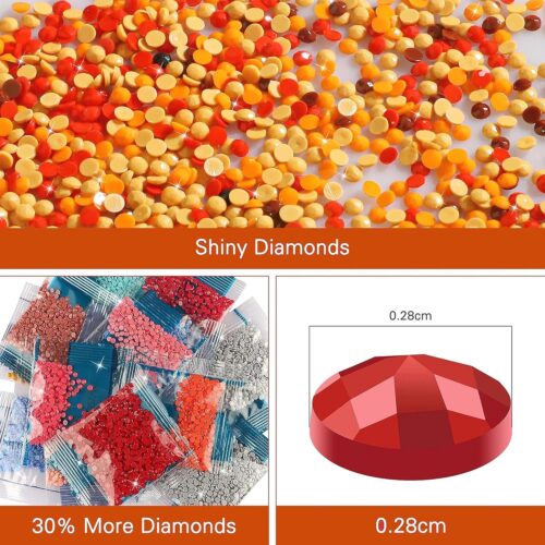 Landscape Diamond Art Kits for Adults, Stained Glass Abstract Sun Diamond Painting Kits for Adults, DIY 5D Full Drill Crystal Rhinestone Round Gem Art Craft Kits for Home Wall Decor 16x12 Inch