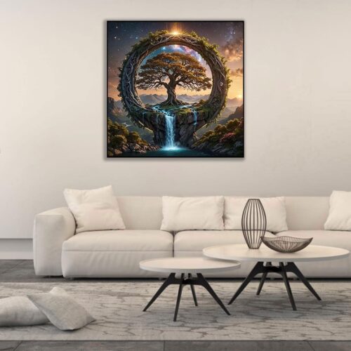 5D Tree of Life Diamond Art Kits for Adults Beginners,DIY Full Round Drill Diamond Painting Kits Font of Life,Paint by Diamonds Dot Gem Art Crystal Waterfall Easy,Home Wall Decor 13.7X 13.7Inch