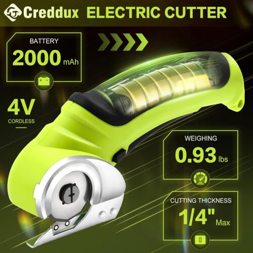 Cordless Electric Scissors, 4.2V Cardboard Cutter Tool for Cardboard Carpet Leather Packages Plastic with Rechargeable Battery Green