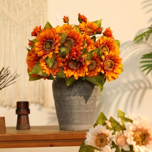 Fake Sunflowers Artificial Flowers Bulk - 18In Fall Sunflowers Large Artificial Sunflowers with Stems Realistic for Indoor Outdoors Home Decor（Yellow）