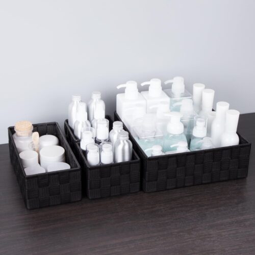 Woven Storage Baskets for Organizing, Small Black Baskets Cube Bin Container Tote Organizer Divider for Drawer, Closet, Shelf, Dresser, Set of 4